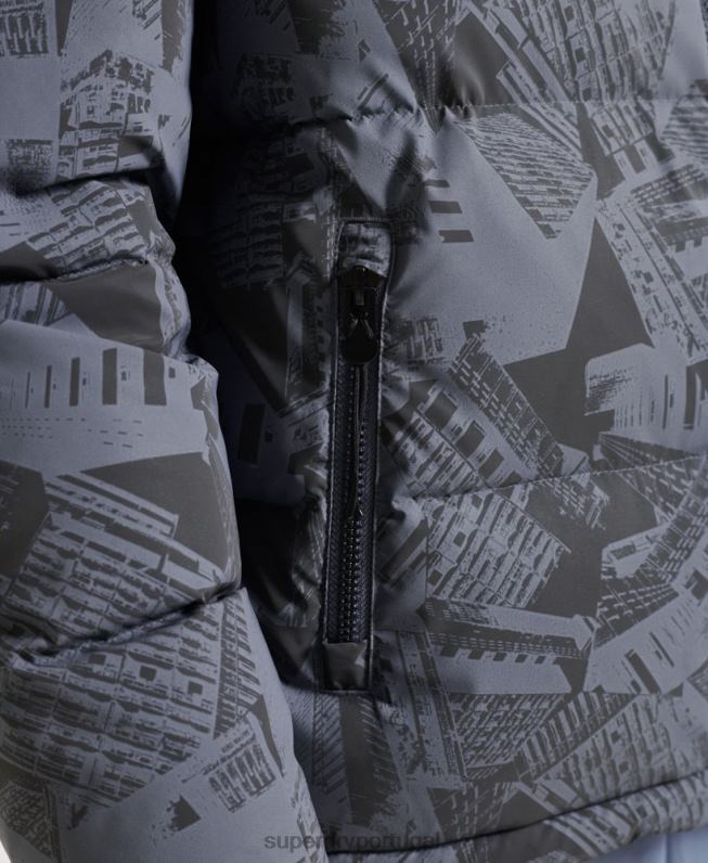 jaqueta puffer reflexiva excedente homens cinza escuro roupas Superdry 2208H4780