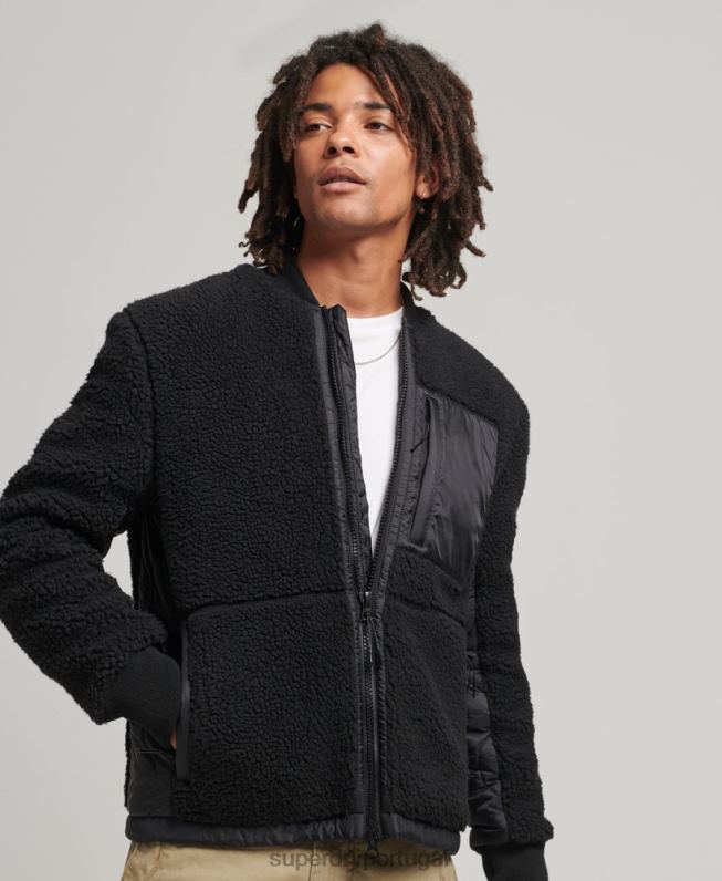 jaqueta sherpa com zíper homens cinza escuro roupas Superdry 2208H4692
