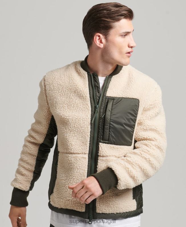 jaqueta sherpa com zíper homens creme roupas Superdry 2208H4453