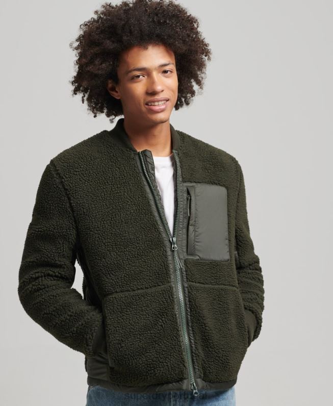 jaqueta sherpa com zíper homens verde roupas Superdry 2208H4458