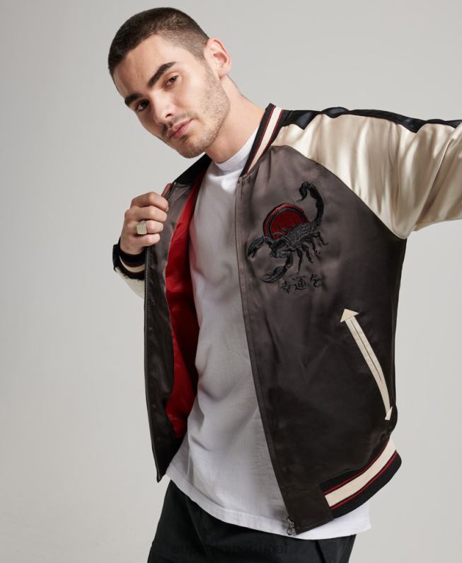 jaqueta sukajan homens cinza escuro roupas Superdry 2208H912