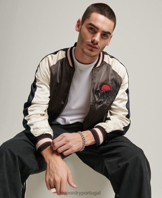 jaqueta sukajan homens cinza escuro roupas Superdry 2208H912