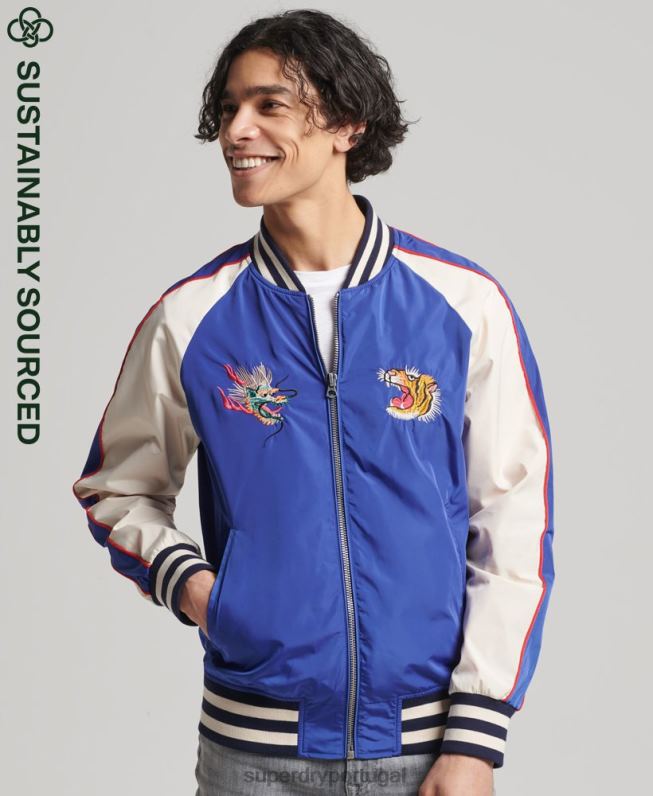 jaqueta sukajan vintage homens azul roupas Superdry 2208H1174
