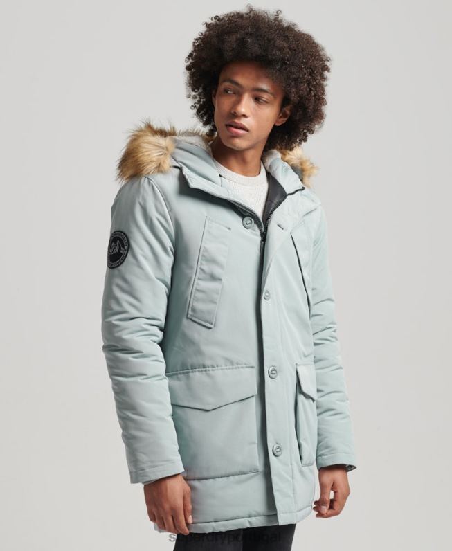 parka de pele sintética everest com capuz homens azul claro roupas Superdry 2208H1007