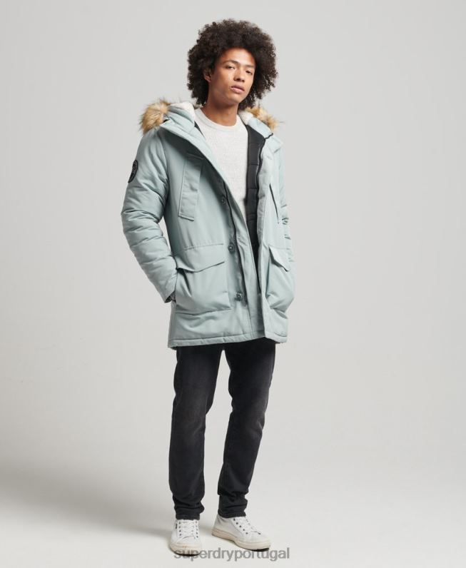 parka de pele sintética everest com capuz homens azul claro roupas Superdry 2208H1007