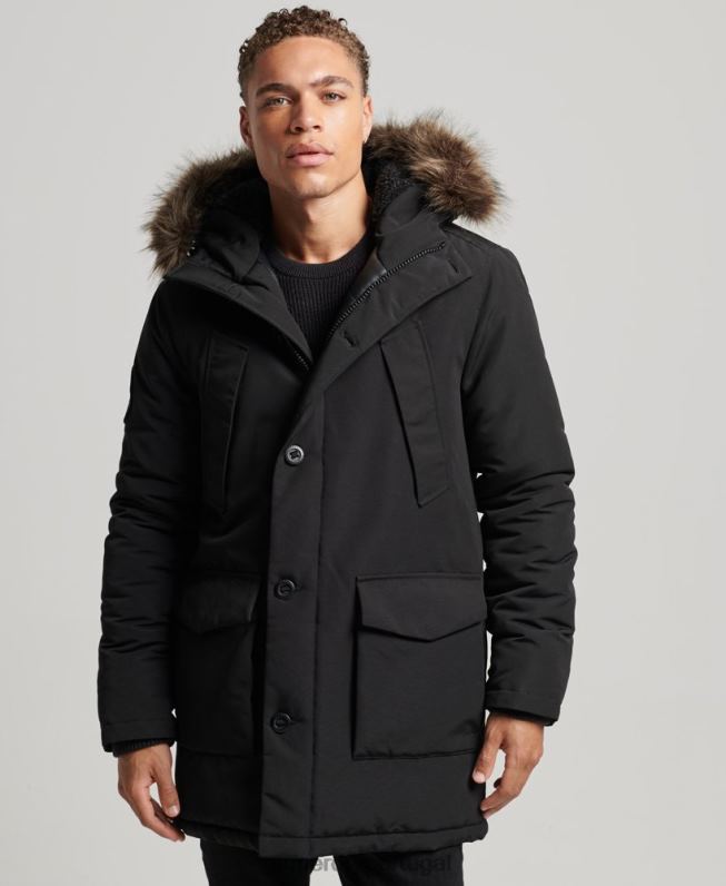parka de pele sintética everest com capuz homens cinza escuro roupas Superdry 2208H1086
