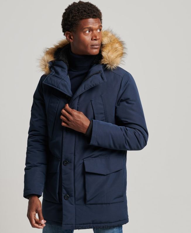 parka de pele sintética everest com capuz homens marinha roupas Superdry 2208H1005