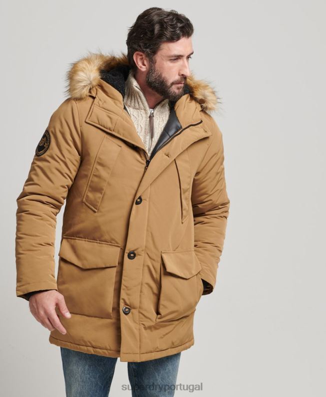 parka de pele sintética everest com capuz homens marrom roupas Superdry 2208H1008