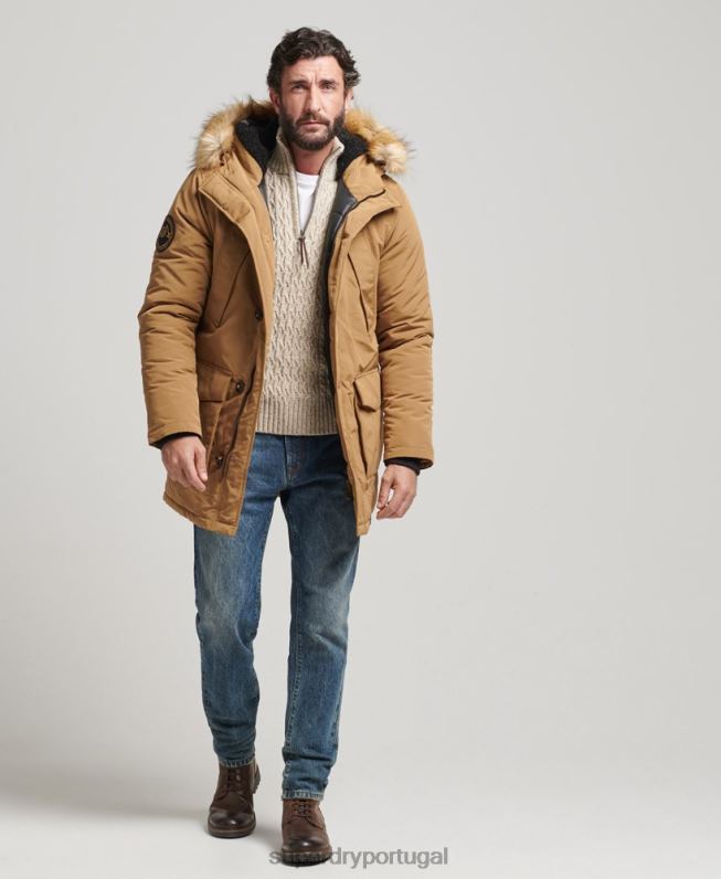 parka de pele sintética everest com capuz homens marrom roupas Superdry 2208H1008