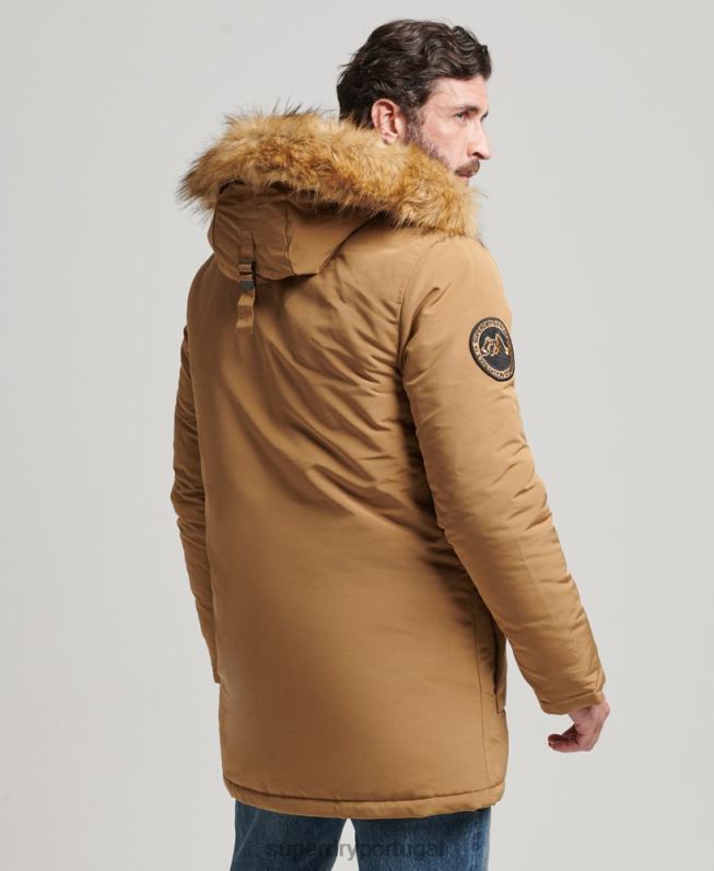 parka de pele sintética everest com capuz homens marrom roupas Superdry 2208H1008