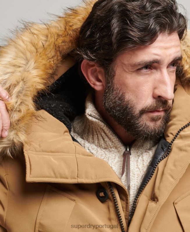 parka de pele sintética everest com capuz homens marrom roupas Superdry 2208H1008