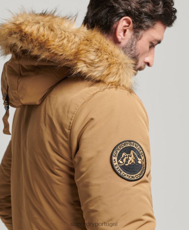 parka de pele sintética everest com capuz homens marrom roupas Superdry 2208H1008