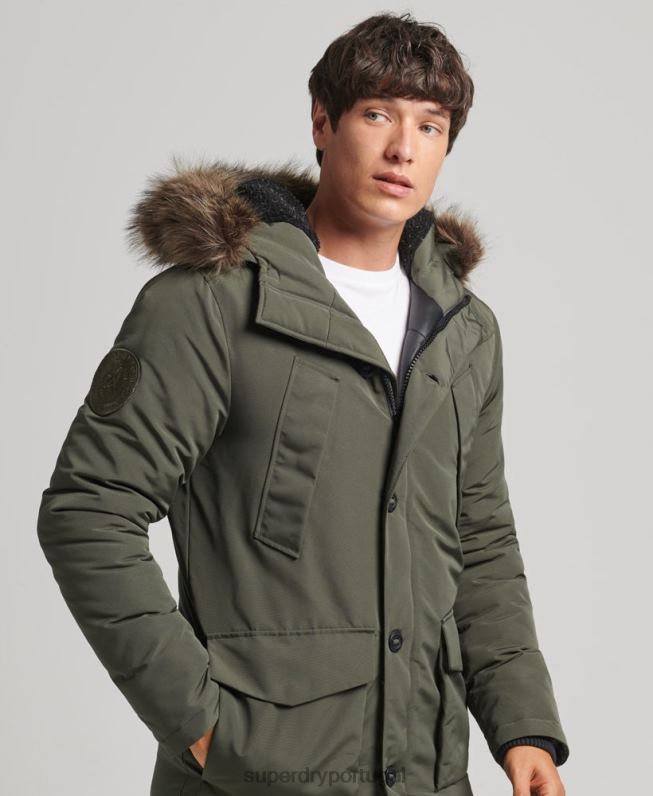parka de pele sintética everest com capuz homens verde roupas Superdry 2208H1006