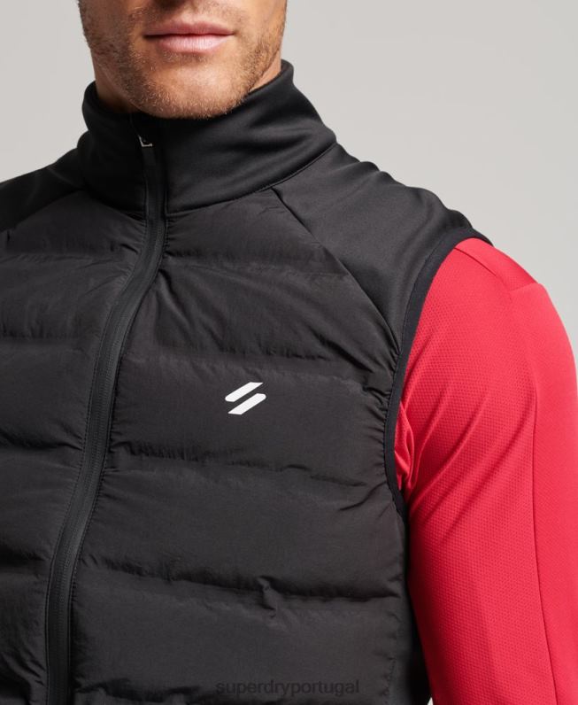 run colete acolchoado híbrido homens preto roupas Superdry 2208H1133