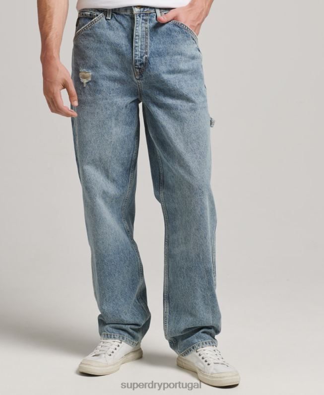 jeans de carpinteiro de algodão orgânico homens azul claro roupas Superdry 2208H1226