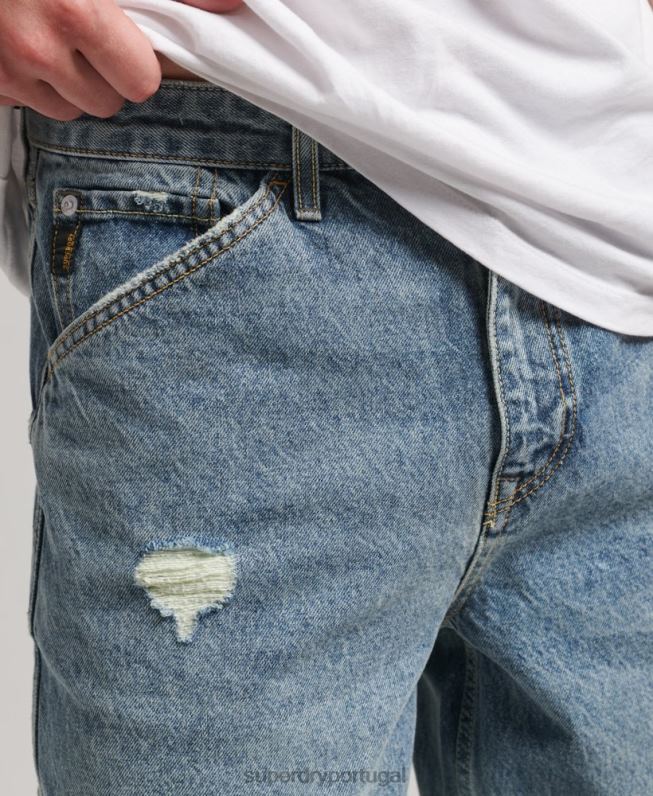 jeans de carpinteiro de algodão orgânico homens azul claro roupas Superdry 2208H1226