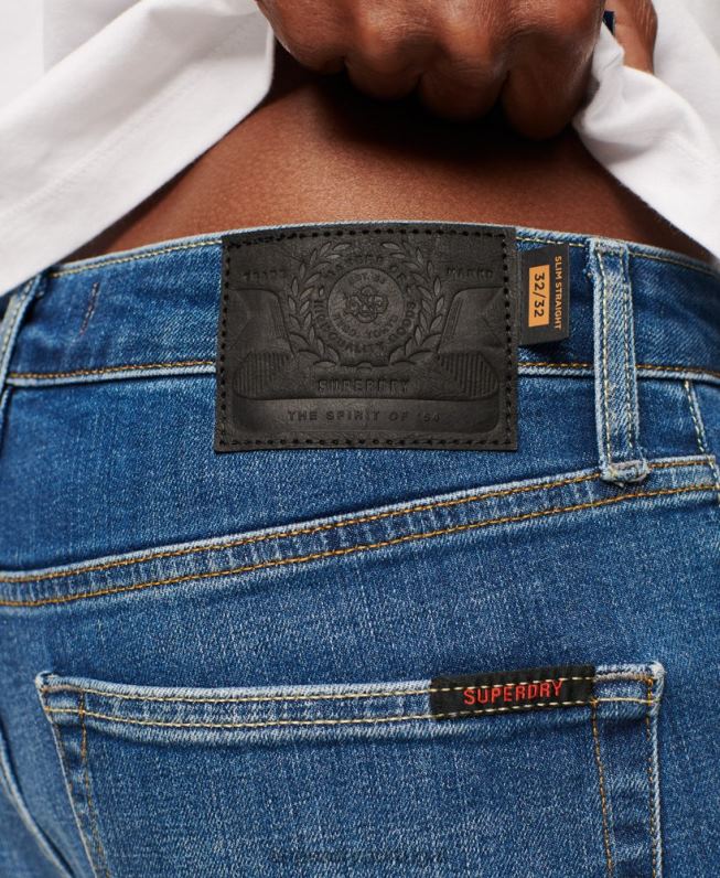 jeans retos finos de algodão orgânico homens azul roupas Superdry 2208H1214