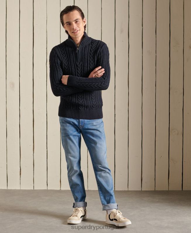jacob henley jumper homens azul escuro roupas Superdry 2208H5289