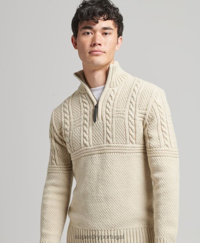 jacob henley jumper homens creme roupas Superdry 2208H5240