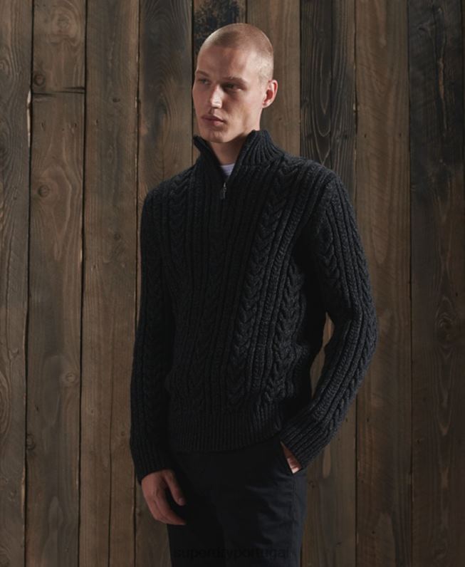 jacob henley jumper homens preto roupas Superdry 2208H1350