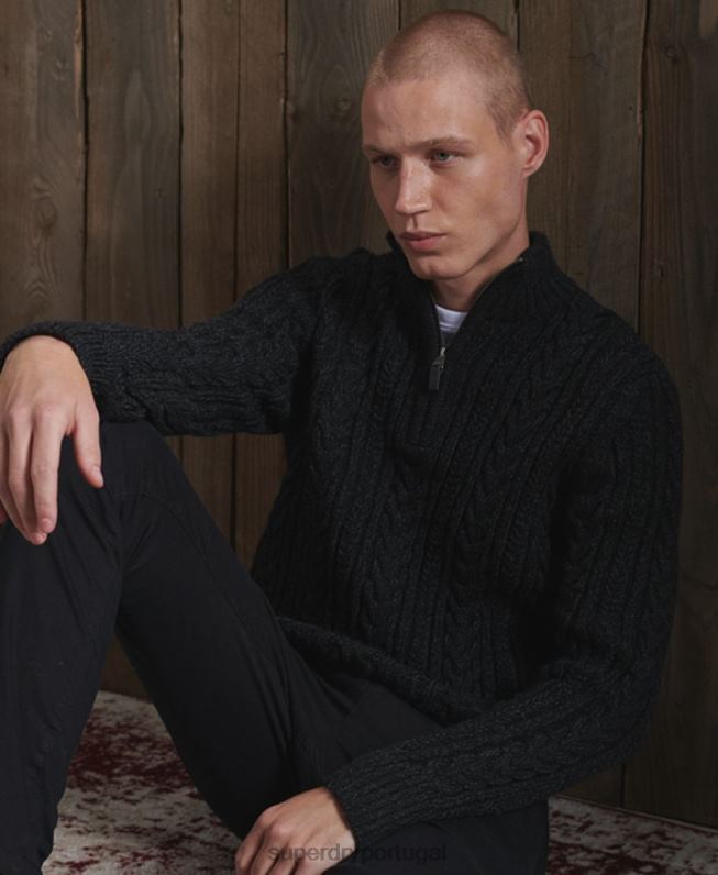 jacob henley jumper homens preto roupas Superdry 2208H1350