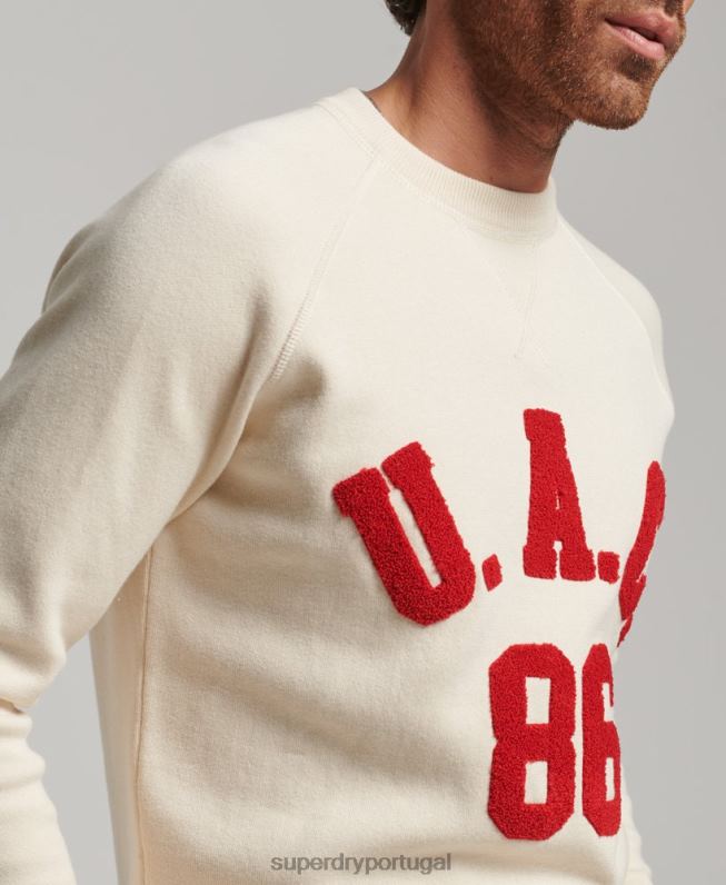 jumper da equipe do time do colégio homens creme roupas Superdry 2208H1277