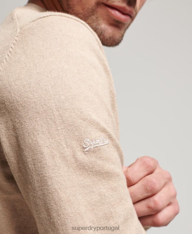 jumper de caxemira de algodão orgânico homens bege roupas Superdry 2208H5264