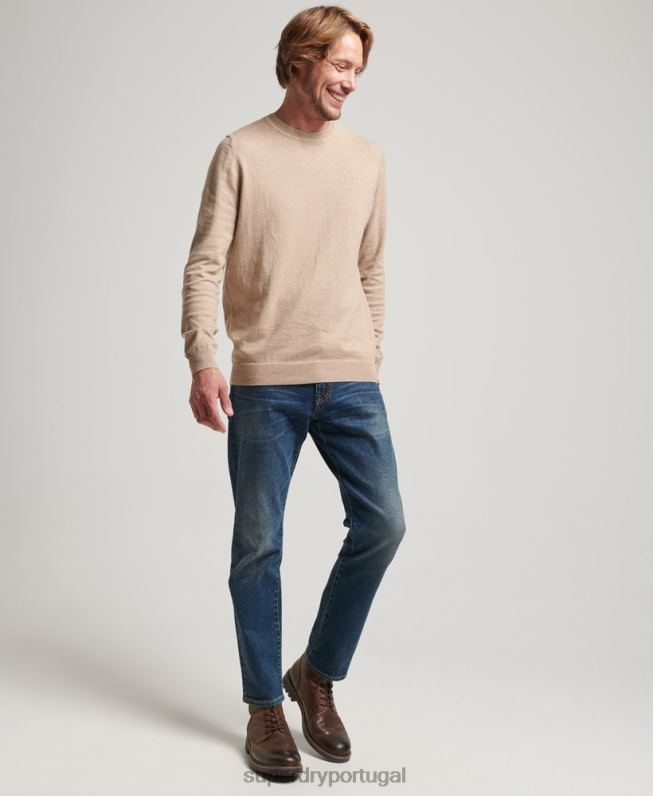 jumper de caxemira de algodão orgânico homens bege roupas Superdry 2208H5264