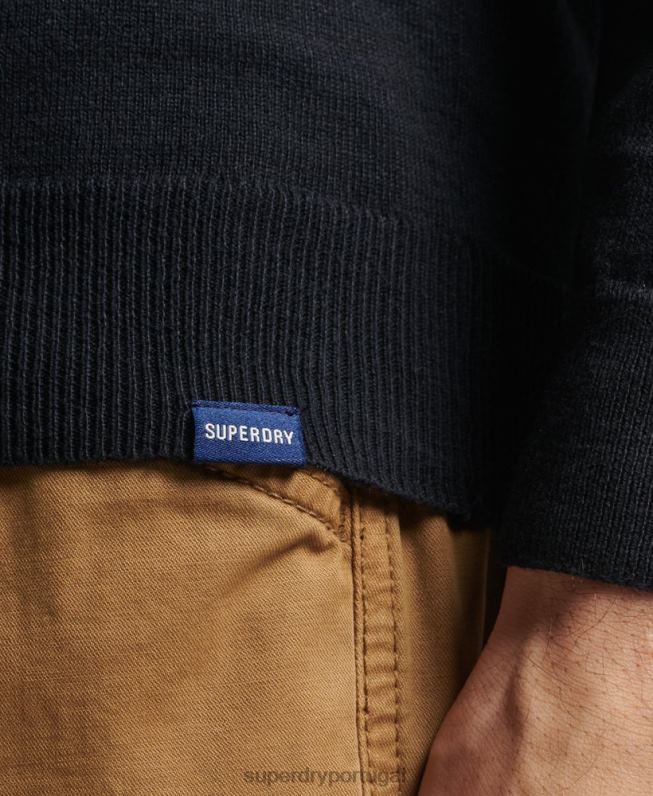 jumper de caxemira de algodão orgânico homens preto roupas Superdry 2208H1288