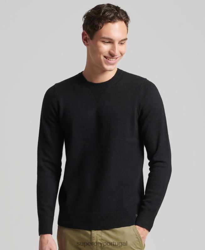 jumper de lã de cordeiro homens preto roupas Superdry 2208H5270