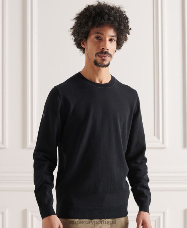 jumper de malha de algodão homens preto roupas Superdry 2208H5338