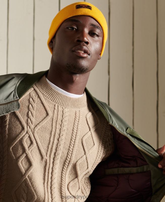 jumper de tripulação de cabo de patchwork homens creme roupas Superdry 2208H5313