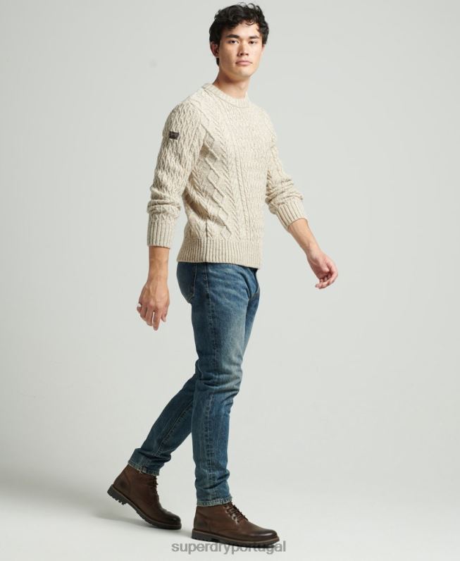 jumper de tripulação de cabo jacob homens bege roupas Superdry 2208H5252