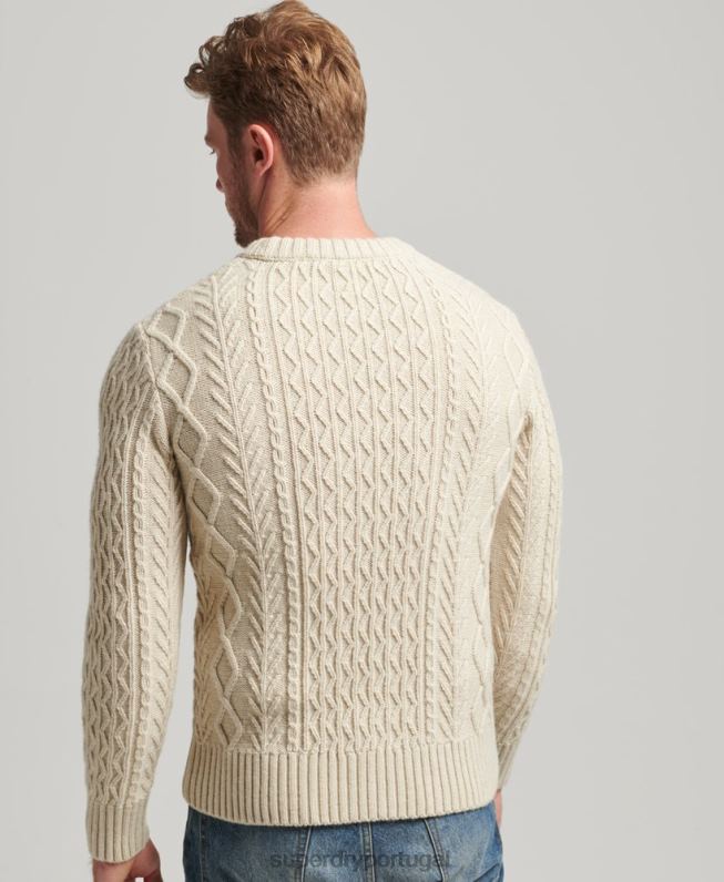 jumper de tripulação de cabo jacob homens creme roupas Superdry 2208H5255