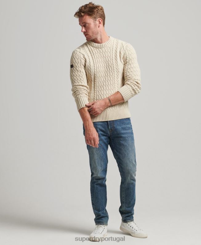jumper de tripulação de cabo jacob homens creme roupas Superdry 2208H5255
