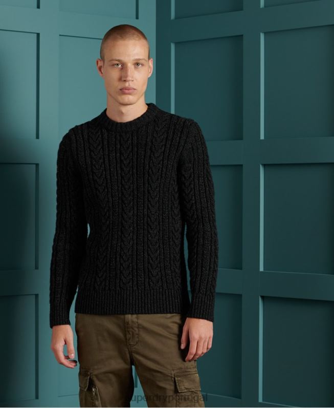 jumper de tripulação de cabo jacob homens preto roupas Superdry 2208H1355