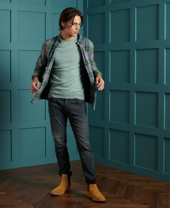 jumper de tripulação de etiqueta laranja homens azul roupas Superdry 2208H1357