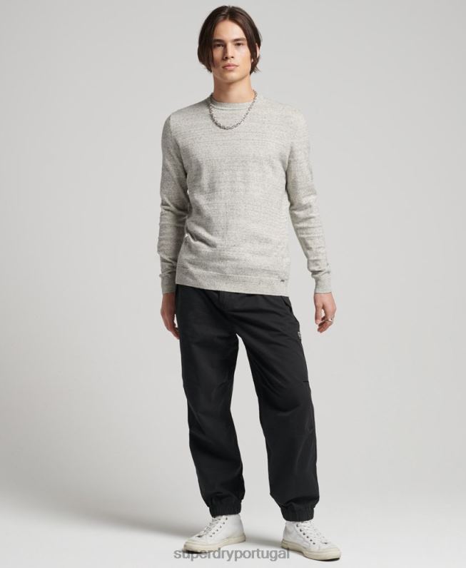 jumper de tripulação de etiqueta laranja homens cinza claro roupas Superdry 2208H1365