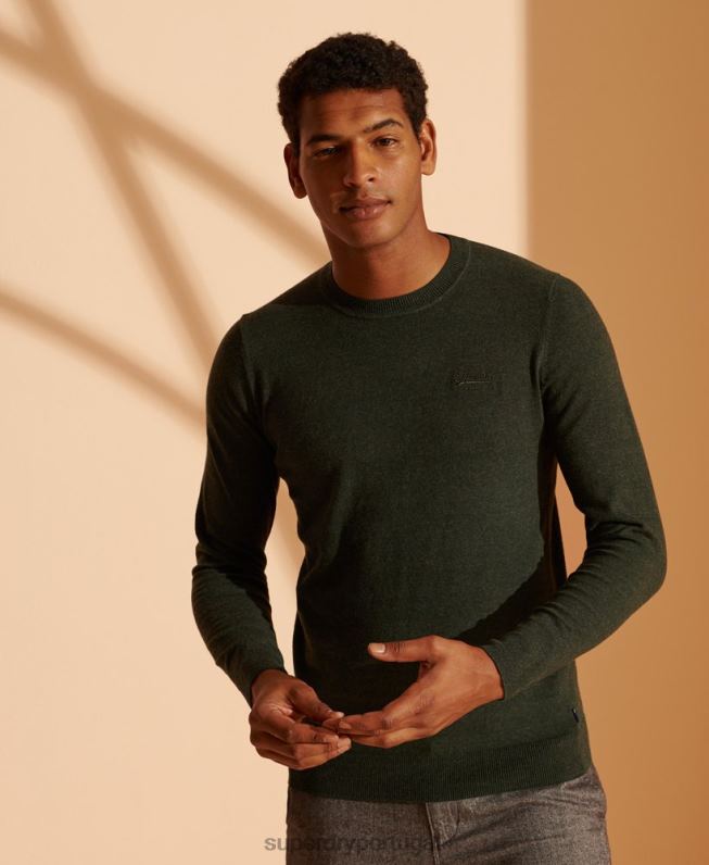 jumper de tripulação de etiqueta laranja homens verde roupas Superdry 2208H5340