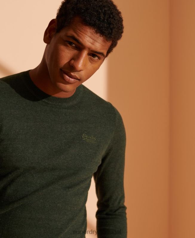 jumper de tripulação de etiqueta laranja homens verde roupas Superdry 2208H5340