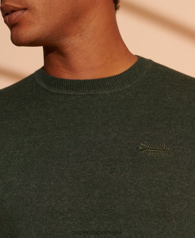 jumper de tripulação de etiqueta laranja homens verde roupas Superdry 2208H5340