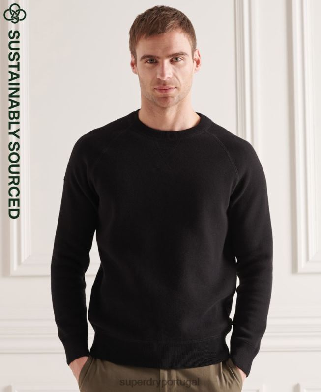 jumper de tripulação essencial de estúdios homens preto roupas Superdry 2208H5290