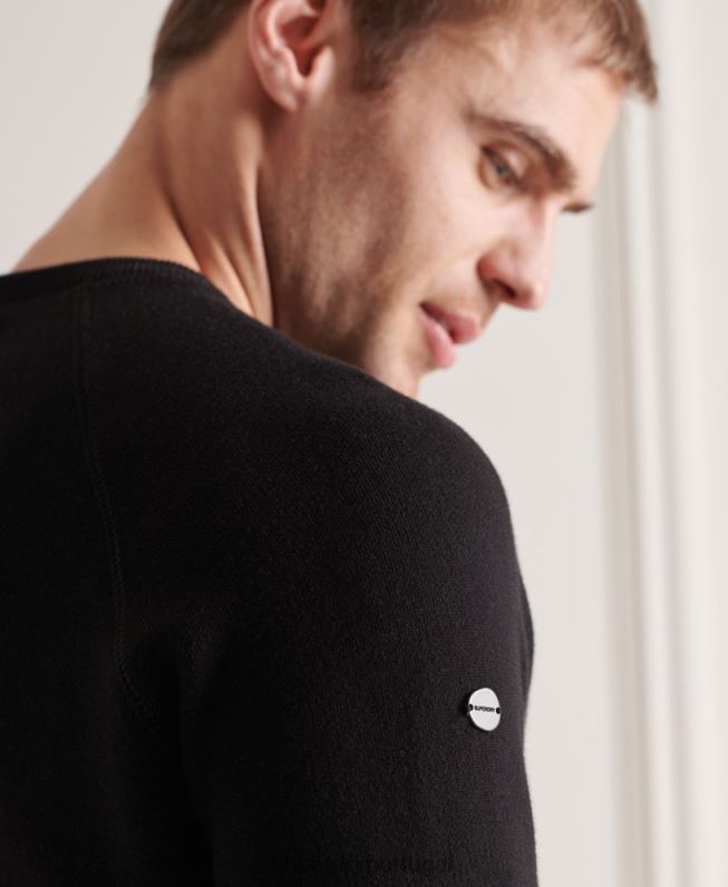 jumper de tripulação essencial de estúdios homens preto roupas Superdry 2208H5290