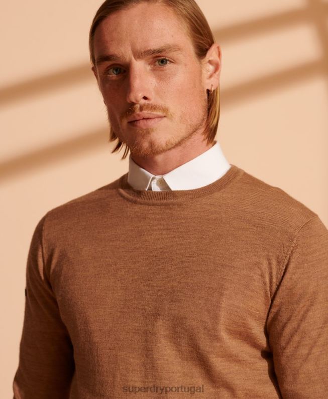 jumper de tripulação leve merino homens bege roupas Superdry 2208H5334