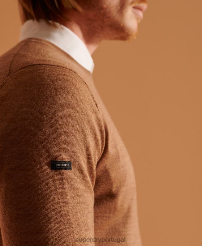 jumper de tripulação leve merino homens bege roupas Superdry 2208H5334