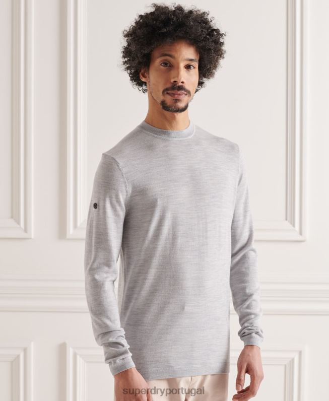 jumper de tripulação leve merino homens cinza claro roupas Superdry 2208H1329