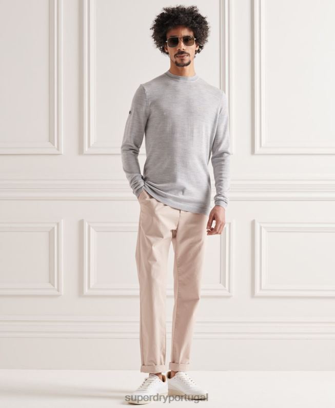 jumper de tripulação leve merino homens cinza claro roupas Superdry 2208H1329