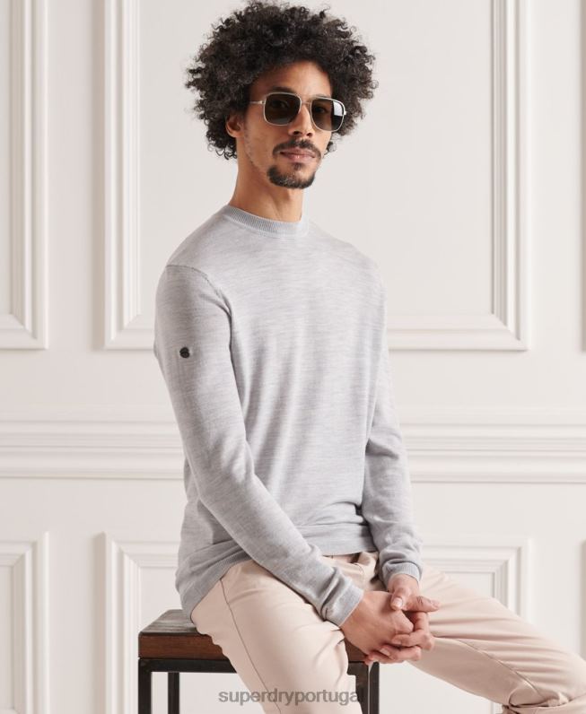 jumper de tripulação leve merino homens cinza claro roupas Superdry 2208H1329