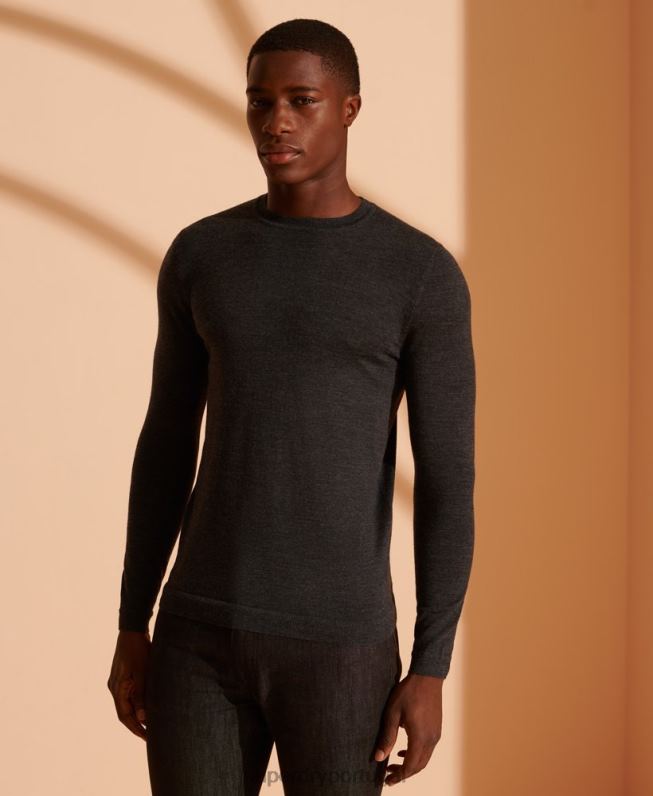 jumper de tripulação leve merino homens cinza escuro roupas Superdry 2208H1334
