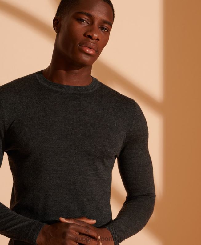 jumper de tripulação leve merino homens cinza escuro roupas Superdry 2208H1334